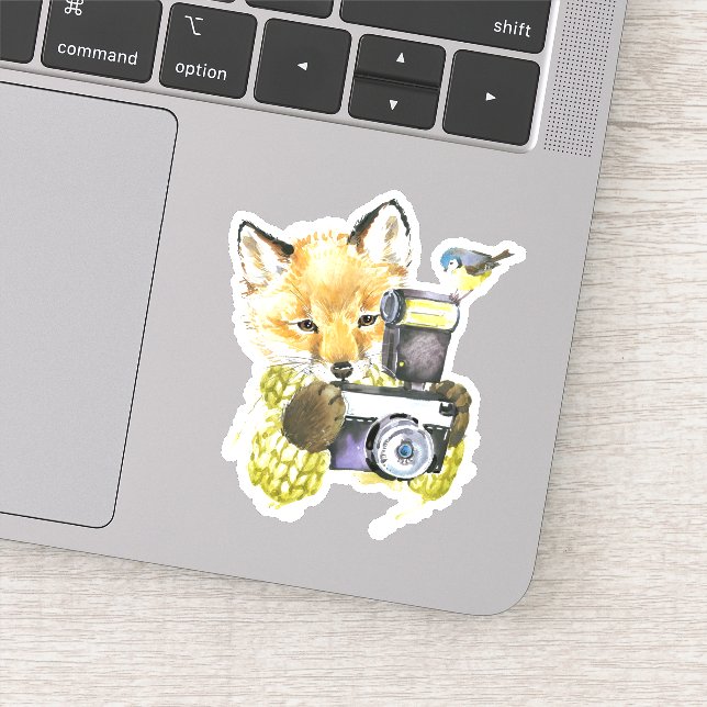 Sticker Couleur d'eau mignonne Fox prendre des photos (Détail)