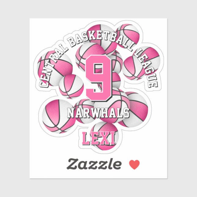 Sticker couleur rose de l'équipe basket-ball nom de l'équi (Feuille)