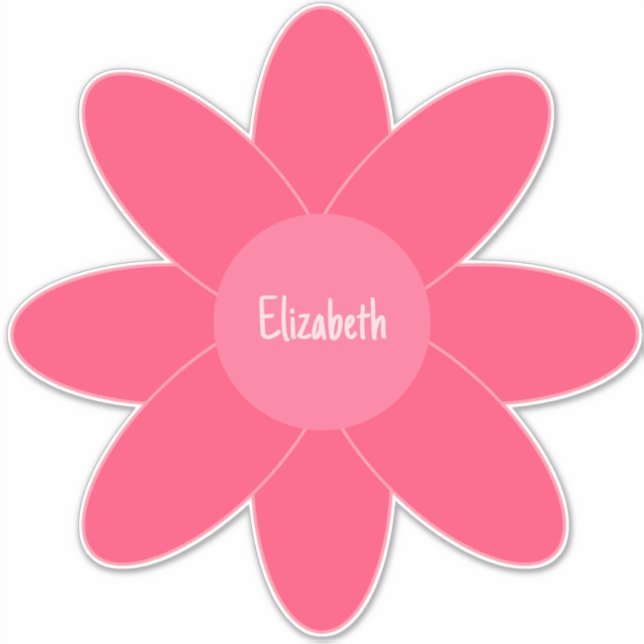 Sticker Couleurs mignonnes de Fleur rose et nom (Devant)