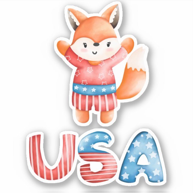 Sticker Coupe Coupe Coupe Cute Patriotique Fox Cus (Devant)