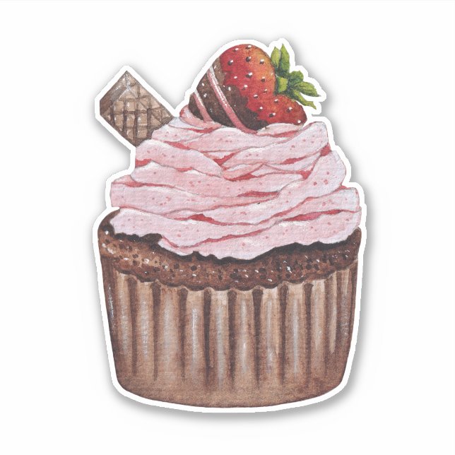 Sticker Coupe De Fraise Cute À L'Aquarelle (Devant)