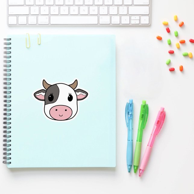Sticker Coupe Personnalisé Vache Cute (Cute Cow Custom-Cut Sticker)
