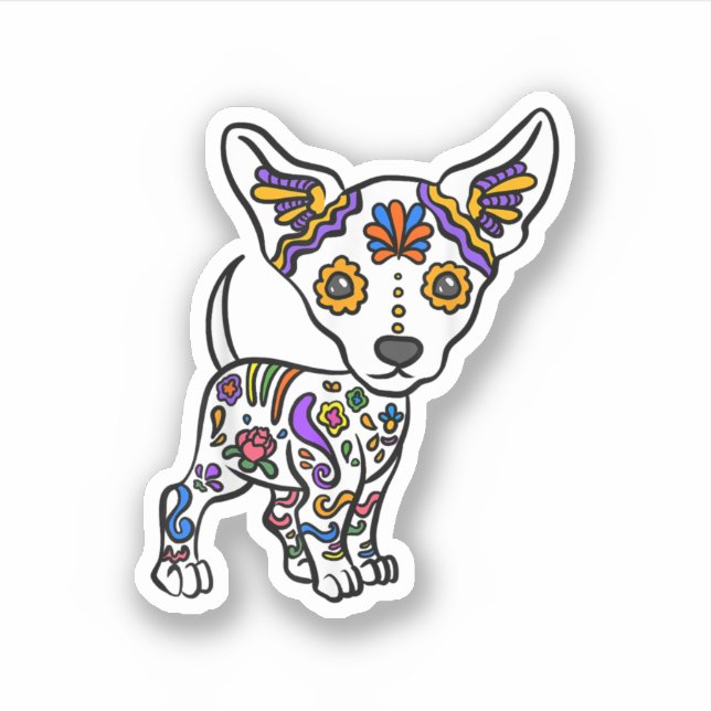 Sticker coupe sugar skull chihuahua (Devant)