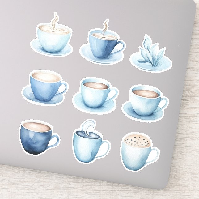 Sticker Coupes de café bleu aquarelle (Détail)