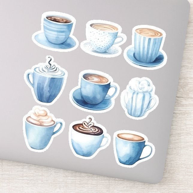 Sticker Coupes de café bleu aquarelle 4 (Détail)