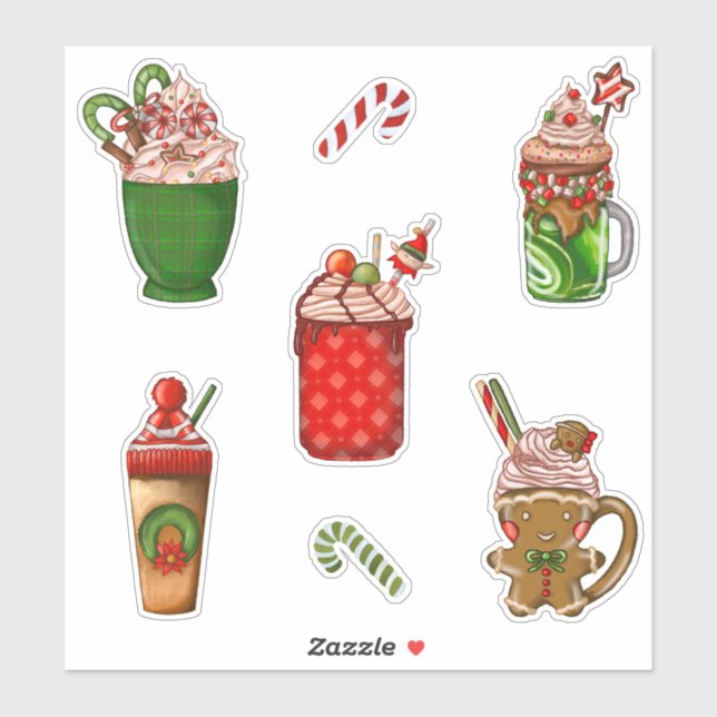 Sticker Coupes de café de Noël Cute Cups arrosées de crème (Feuille)