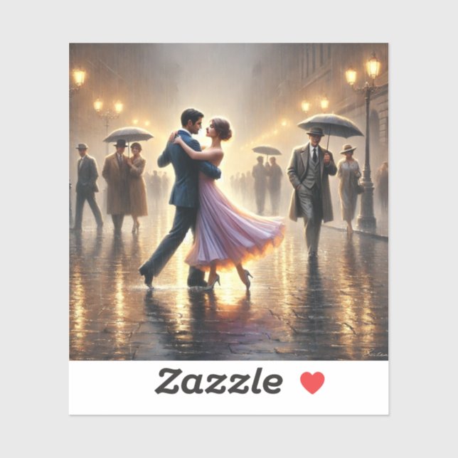 Sticker Couple dansant sous la pluie (Feuille)