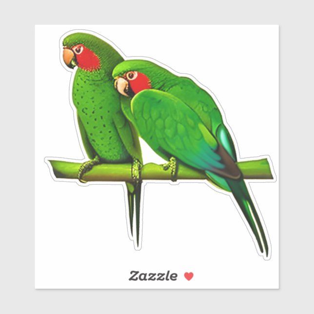 Sticker Couple de perroquet vert et rouge (Feuille)