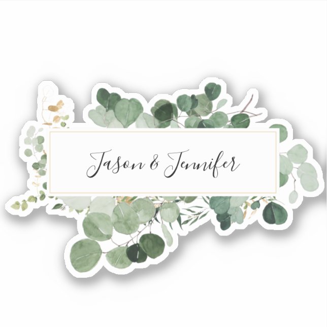 Sticker Couple de verdure de mariage moderne Noms Chic (Devant)