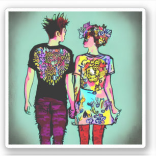 Sticker Couple mignon de grunge punk rock amoureux