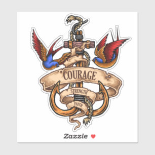 Sticker Courage Foi Force Vieux Tatouage