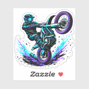 Sticker Coureur de motocross faisant une roue arrière en m