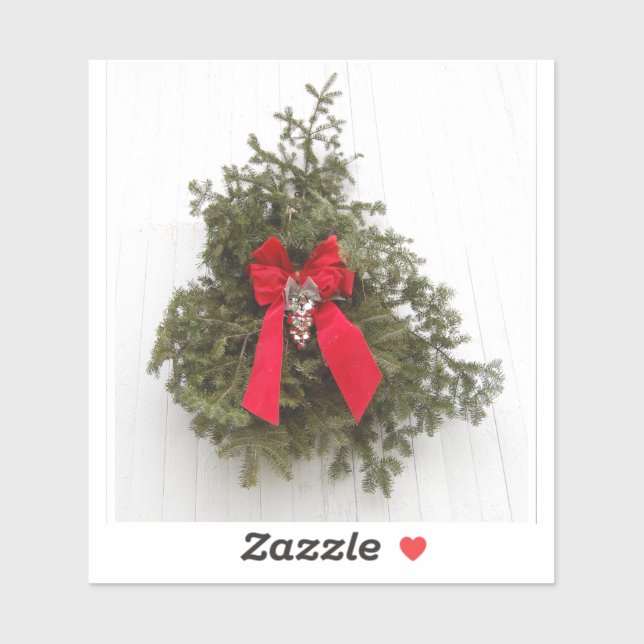Sticker Couronne de Noël avec Bow rouge (Feuille)