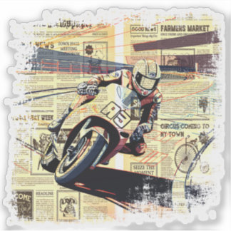Sticker Courses de moto sur journaux anciens
