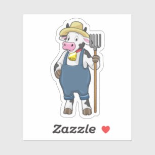 Sticker Cow as Farmer with Pitchfork