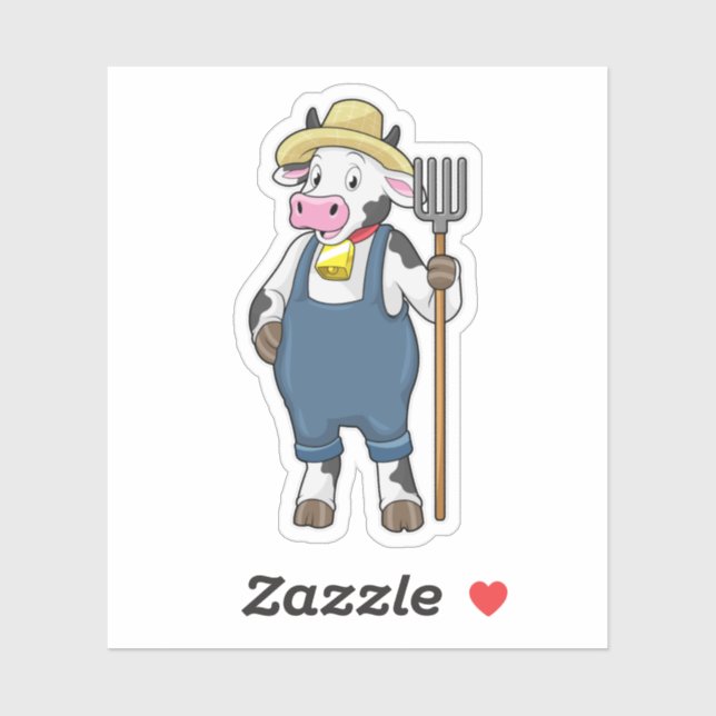 Sticker Cow as Farmer with Pitchfork (Feuille)