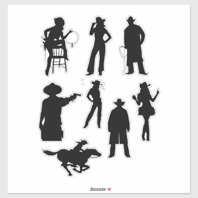 Sticker cowboy cowgirl silhouettes pays art occidental (Feuille)