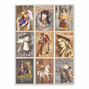 Sticker Cowboys and Cowgirls Vintage Photos Art Collage