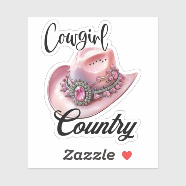 Sticker Cowgirl Country Pink Cowgirl Casquette Vinyl coupe (Feuille)