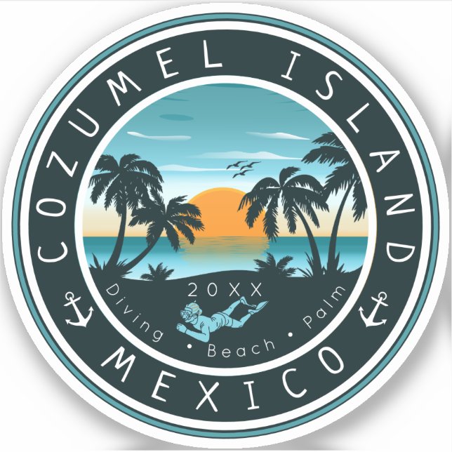 Sticker Cozumel Mexique Plongée Scuba Sunset Souvenir 80s (Devant)