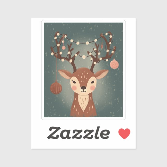 Sticker Cozy Christmas Deer with Ornaments and Lights (Feuille)