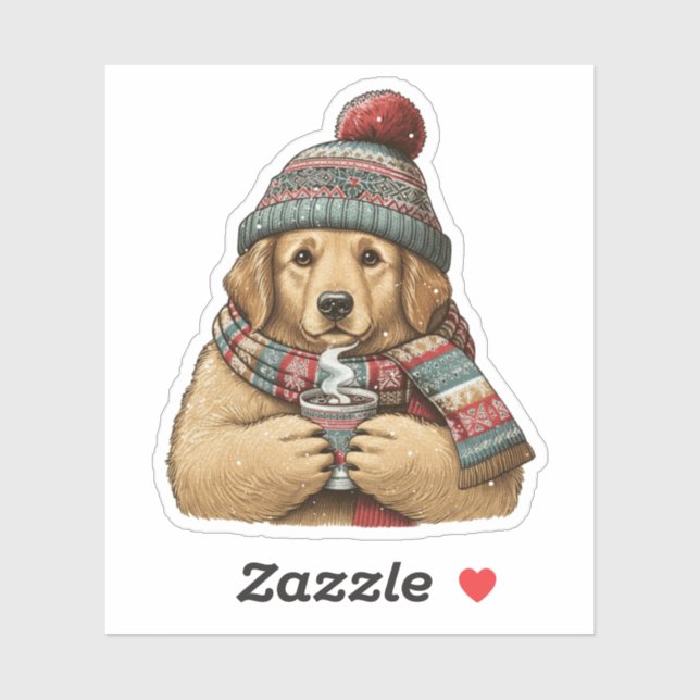 Sticker Cozy Winter Dog Cocoa (Feuille)