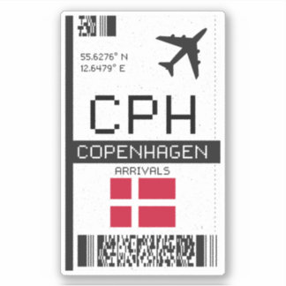 Sticker CPH Copenhagen Boararding Pass - Danemark Travel