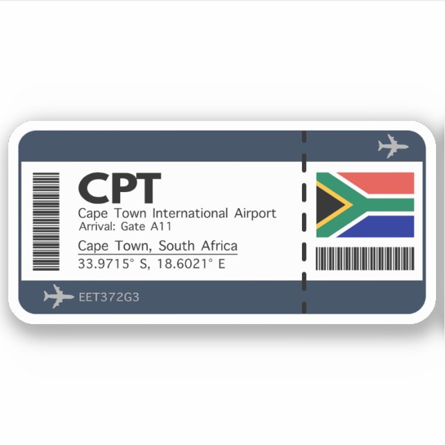 Sticker CPT Cape Town Boarding Pass - Afrique du Sud (Devant)
