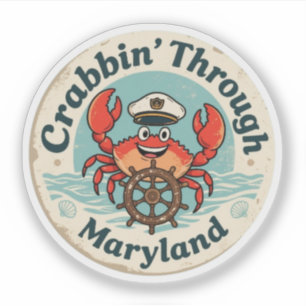 Sticker Crabbin' À travers Maryland_ Vintage Artwork Côtie