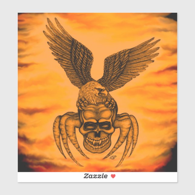 Sticker Crâne à aigle en tatouage (Feuille)