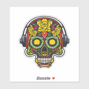 Sticker Crâne à sucre - Coeur avant-tête et casque