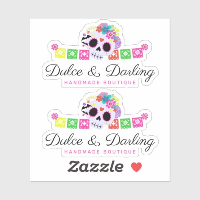 Sticker Crâne à sucre Floral Calavera Papel Picado Logo (Feuille)