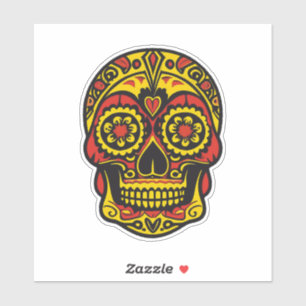 Sticker Crâne à sucre - Rouge traditionnel/Or avec coeur