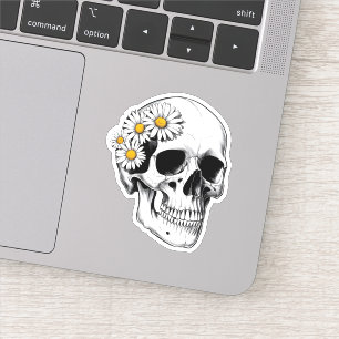 Sticker Crâne avec marguerites