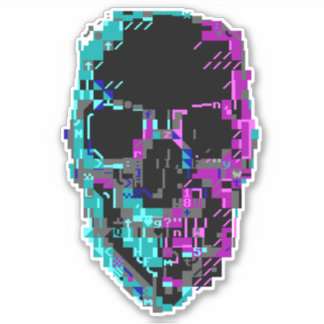 Sticker crâne Cyberpunk ASCII Glitch