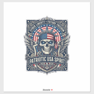 Sticker Crâne de liberté cyber-patriotique Cyberpunk Futur