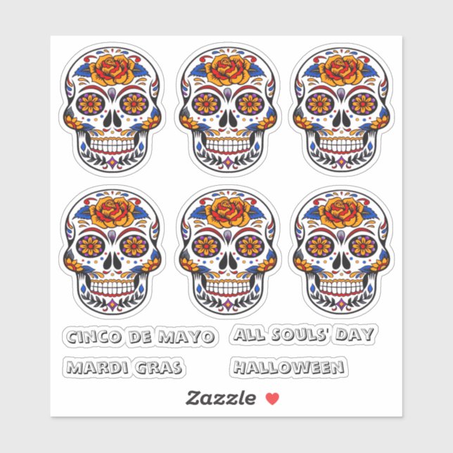 Sticker Crâne de sucre Cinco de Mayo Tous les Âmes Jour Ma (Feuille)