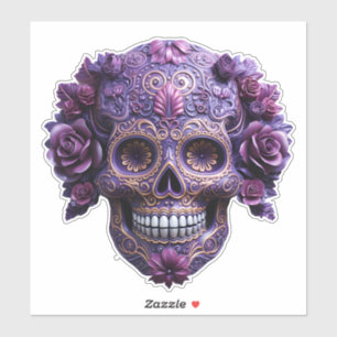Sticker Crâne de sucre orné pourpre