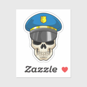 Sticker Crâne en tant qu'officier de police avec casquette
