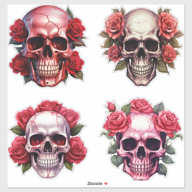 Sticker Crâne et Rose (Feuille)