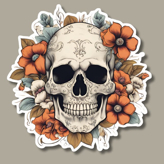Sticker Crâne gothique aux fleurs étanche (Créateur téléchargé)