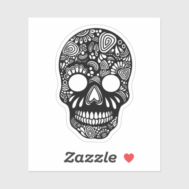 Sticker crâne noir et blanc (Feuille)