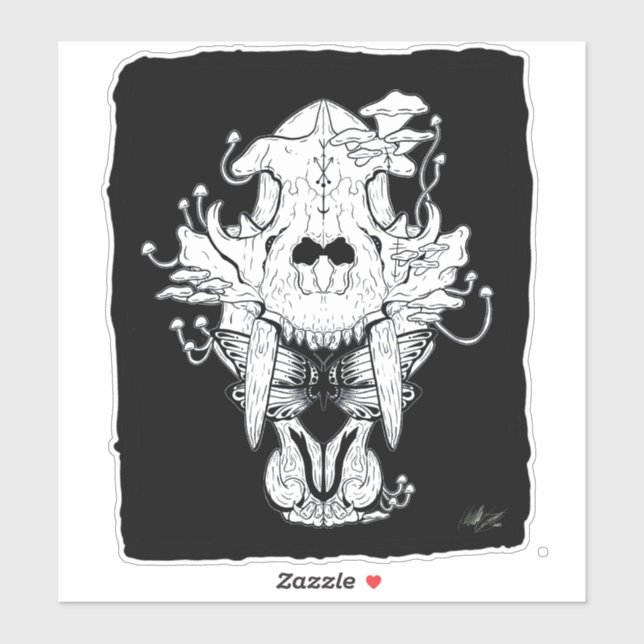 Sticker Crâne noir et blanc de tigre (Feuille)