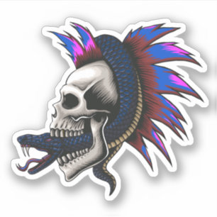 Sticker Crâne Punk Mohawk Mamba Snake Wrapling