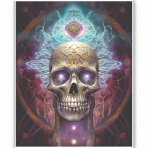 Sticker Crâne surréaliste Art visionnaire coloré