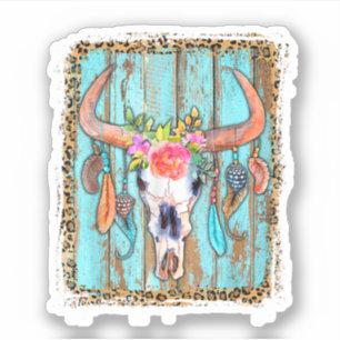 Sticker Crânes De Vache Pour Femmes Empreintes de léopard.