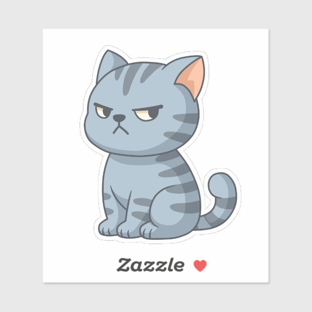 Sticker Cranky Grey Tabby Cat (Feuille)