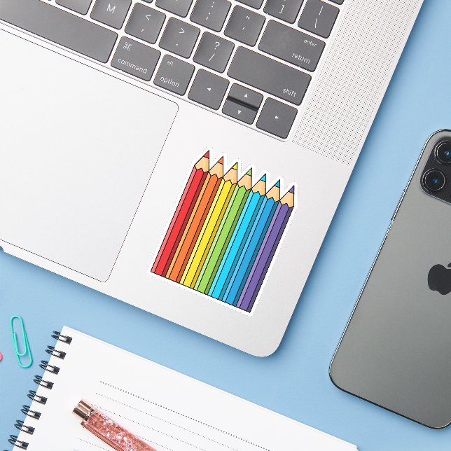 Sticker Crayons de couleur arc-en-ciel (Ordinateur portable avec iPhone)