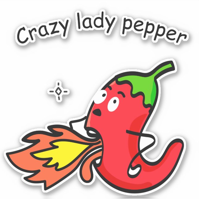 Sticker Crazy Lady Pepper Funny Red Chili Hot Vegables (Devant)