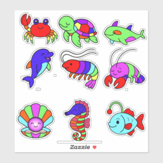 Sticker Créatures Marines Néon Pack d'autocollants – 9 sou